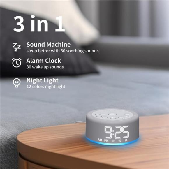 Sound Machine Alarm Clock Night Light White Noise Machine with 27 - Picture 2 of 8